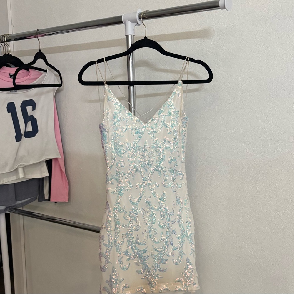 Windsor White Dress with Iridescent Sequins